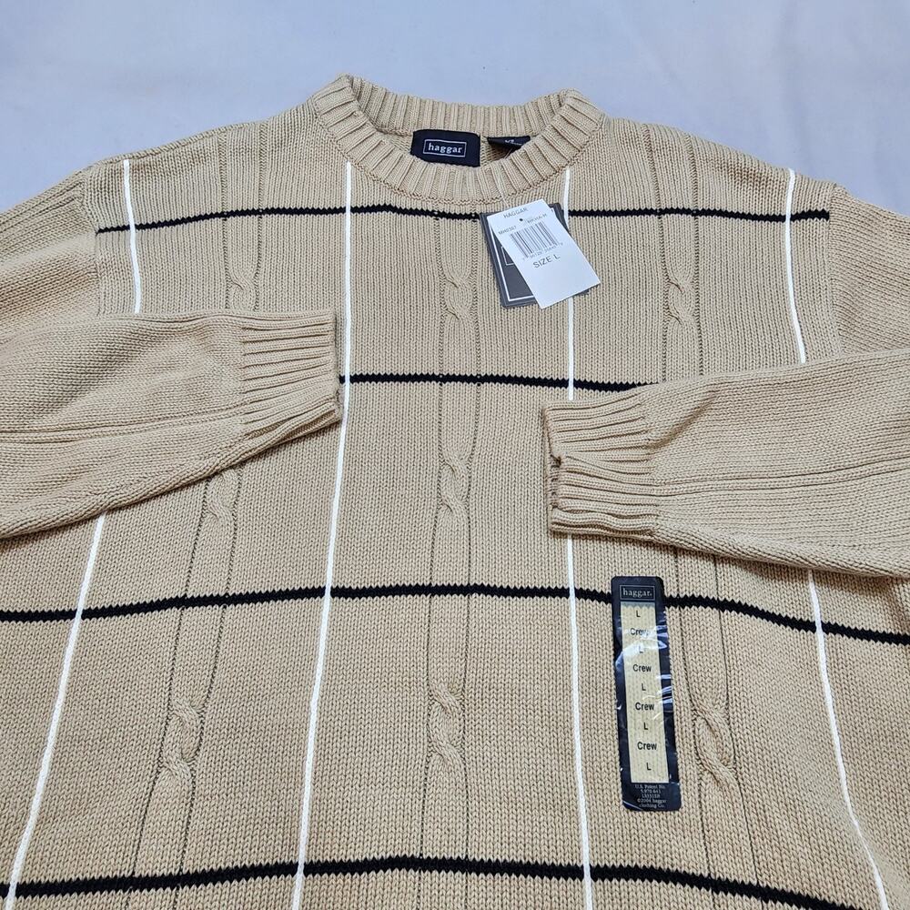 Haggar Pullover Sweater Cotton‎ Taupe Mens Large NWT